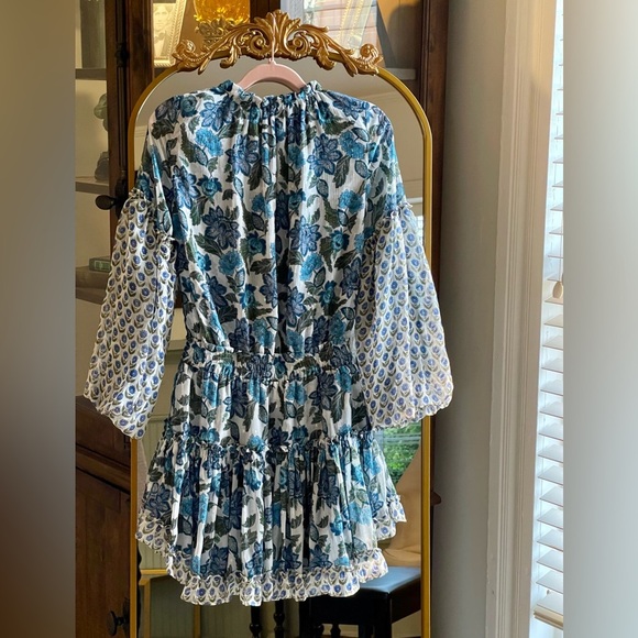 NWT MISA Los Angeles Elisabetta Chic Boho Blue White Floral Blouson Mini Dress - Picture 9 of 10